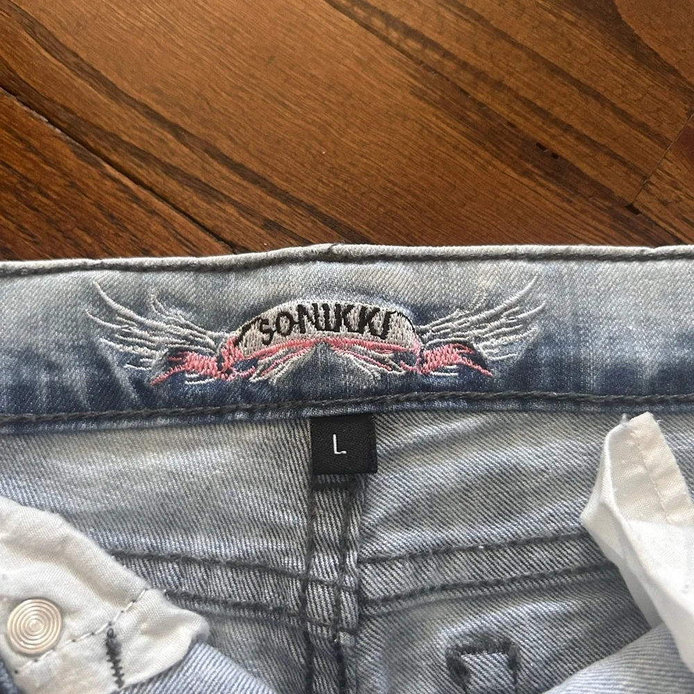 So Nikki Distressed Light Blue Denim cut offs (size L) - Picture 3 of 3